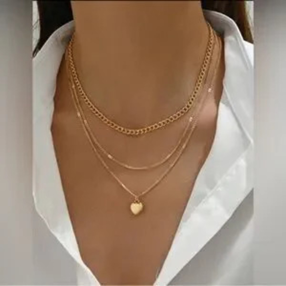 Gold Heart Pendant Layered Necklace (1pc) - Picture 1 of 3